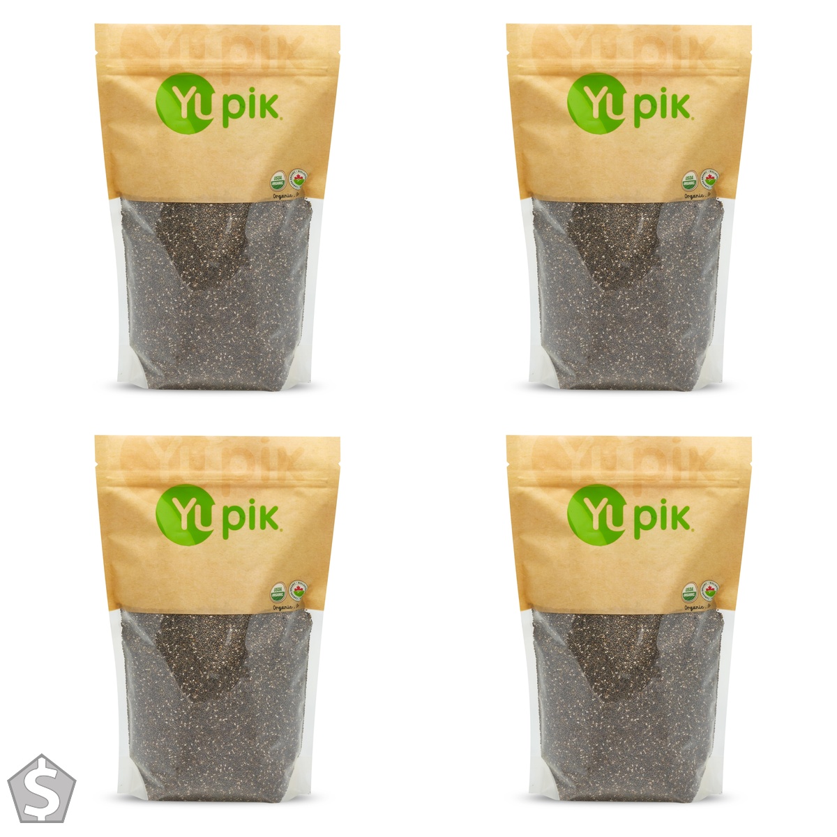 Yupik Organic Black Chia Seeds, 1 kg, Gluten-Free, GMO-Free, Kosher, Vegan, Raw Plant-Based Superfood, Rich in Fiber, Source of Omega-3 (Pack of 4)
