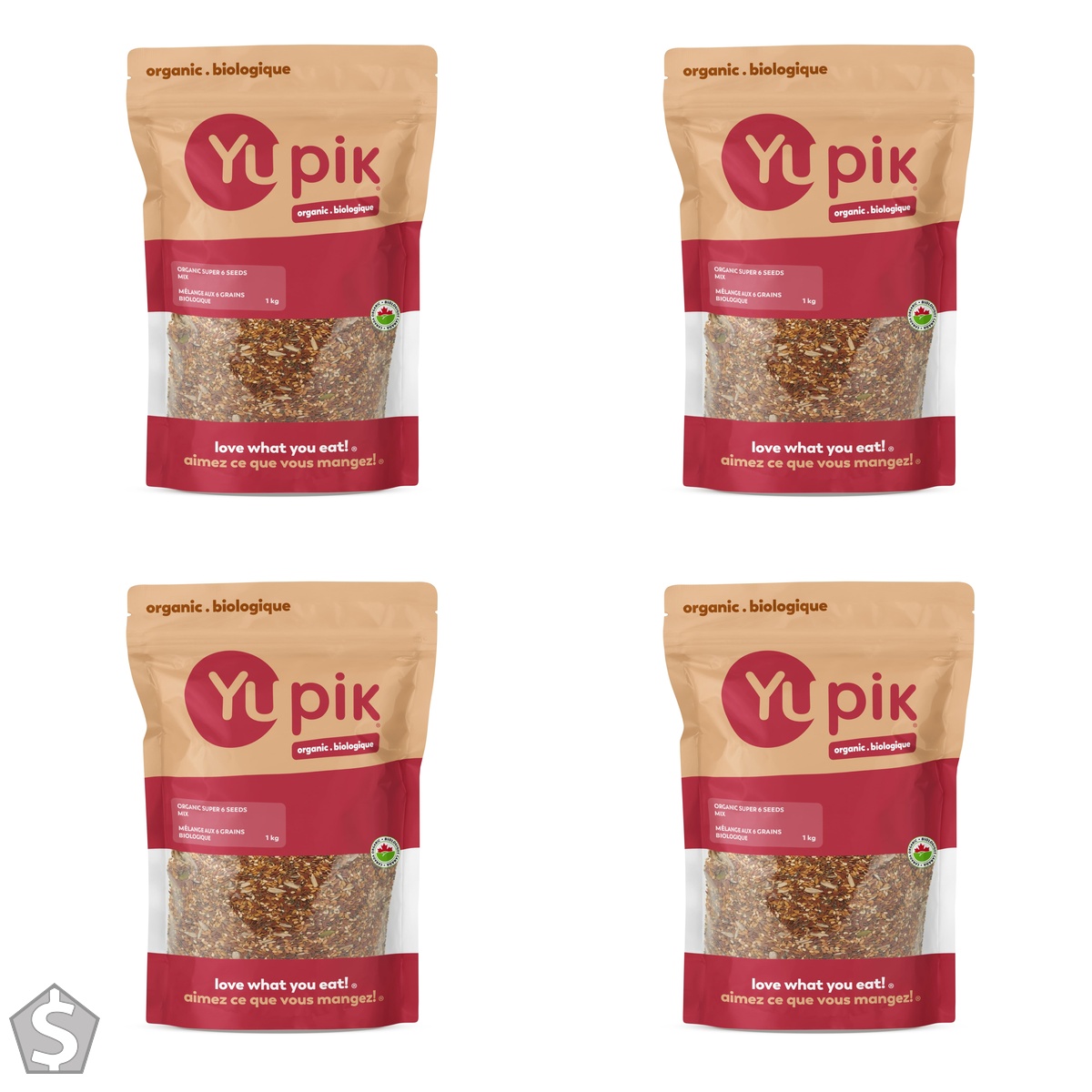 Yupik Organic Super 6 Seeds Mix, Healthy Snack, pumpkin, sunflower, brown flax, golden flax, sesame, chia, 1Kg (Pack of 4)