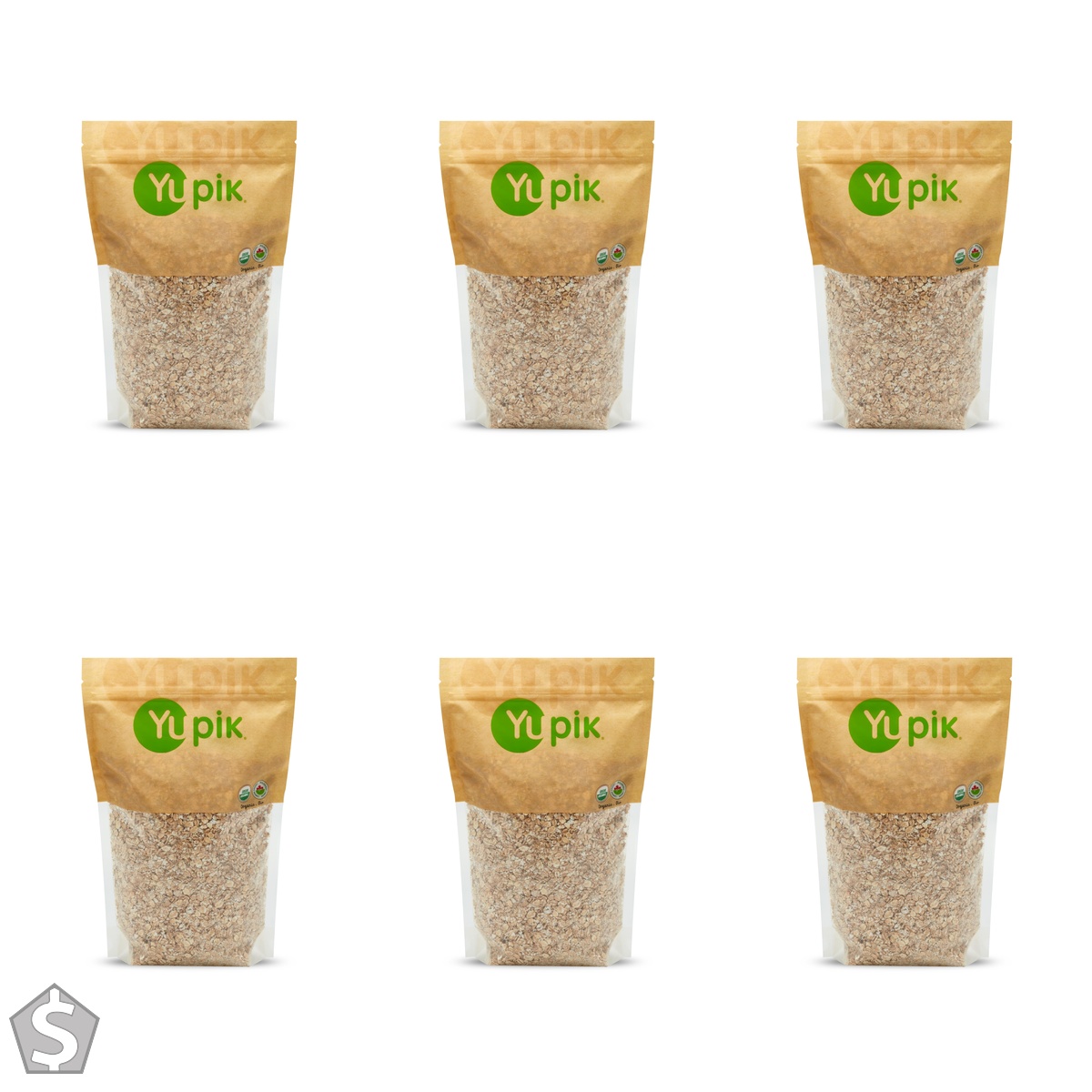 Yupik Organic Barley Flakes, 1 kg, Non-GMO, Vegan, Kosher, Steamed, Rolled & Lightly Roasted Whole Barley Grains, Source of Fiber & Iron (Pack of 6)