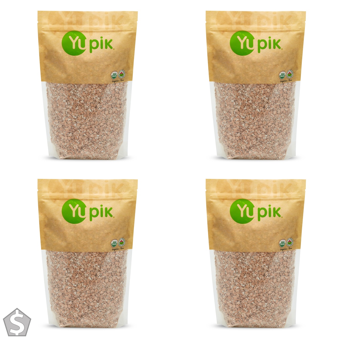Yupik Organic Spelt Flakes, 1 kg, Non-GMO, Kosher, Vegan, Made from Raw Whole Grains, Steamed, Rolled, & Lightly Roasted Flakes, Source (Pack of 4)