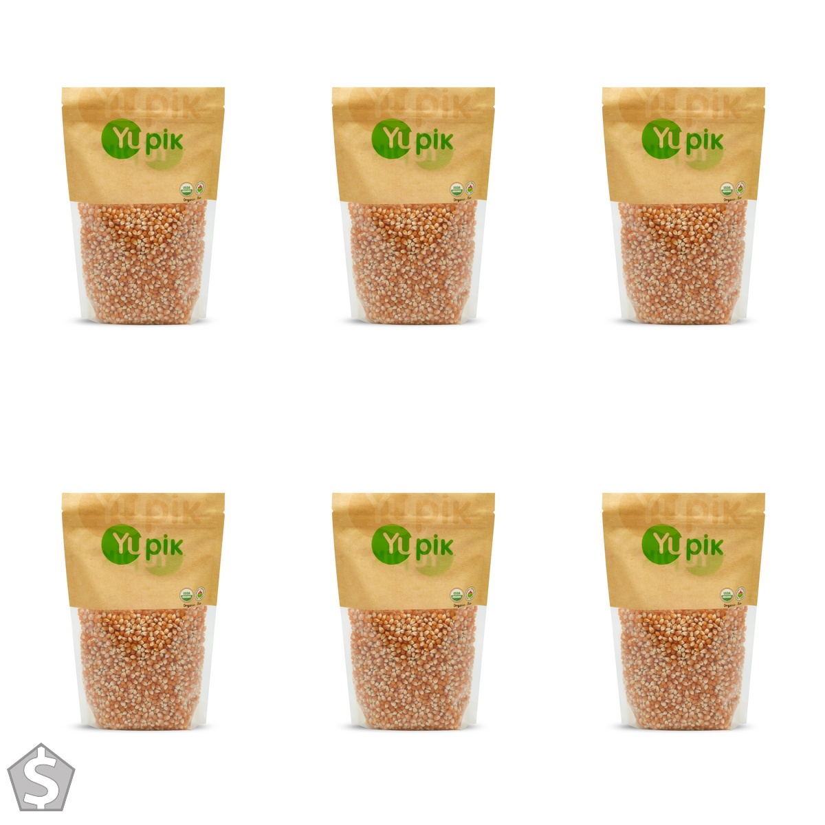 Yupik Organic Popcorn, 1 kg, Non-GMO, Vegan, Gluten-Free, Raw, Kosher, No Additives & Preservatives, Whole Kernel with Nutty Flavour (Pack of 6)