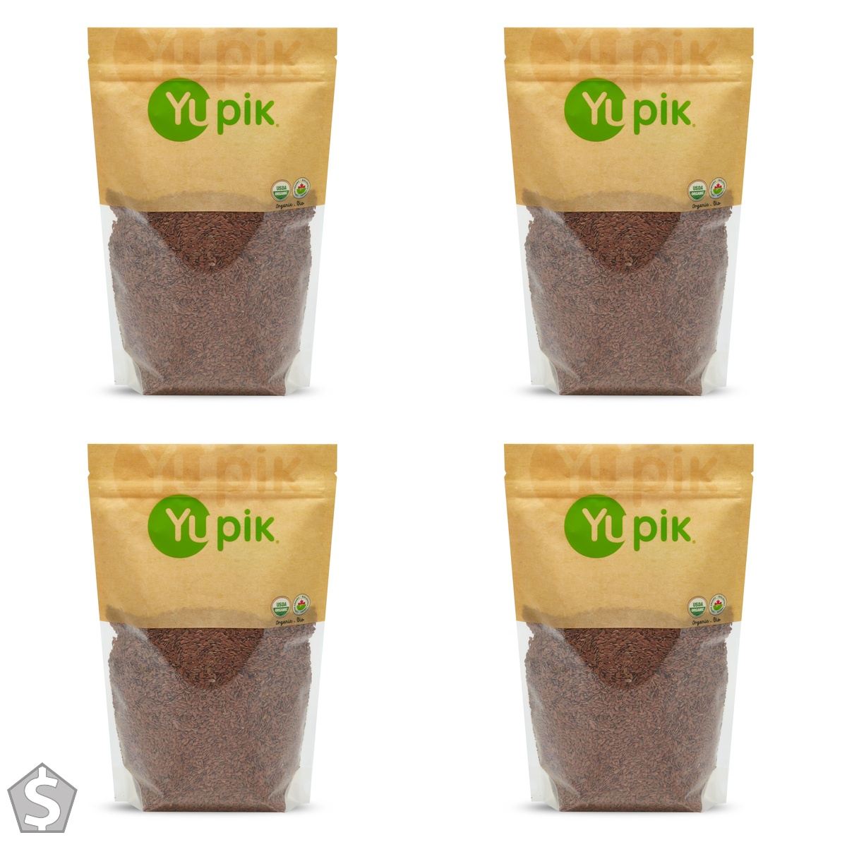 Yupik Organic Brown Flax Seeds, 1 kg, Gluten-Free, Non-GMO, Kosher, Vegan, Raw Seeds, Rich in Omega-3, Excellent Source of Fiber (Pack of 4)