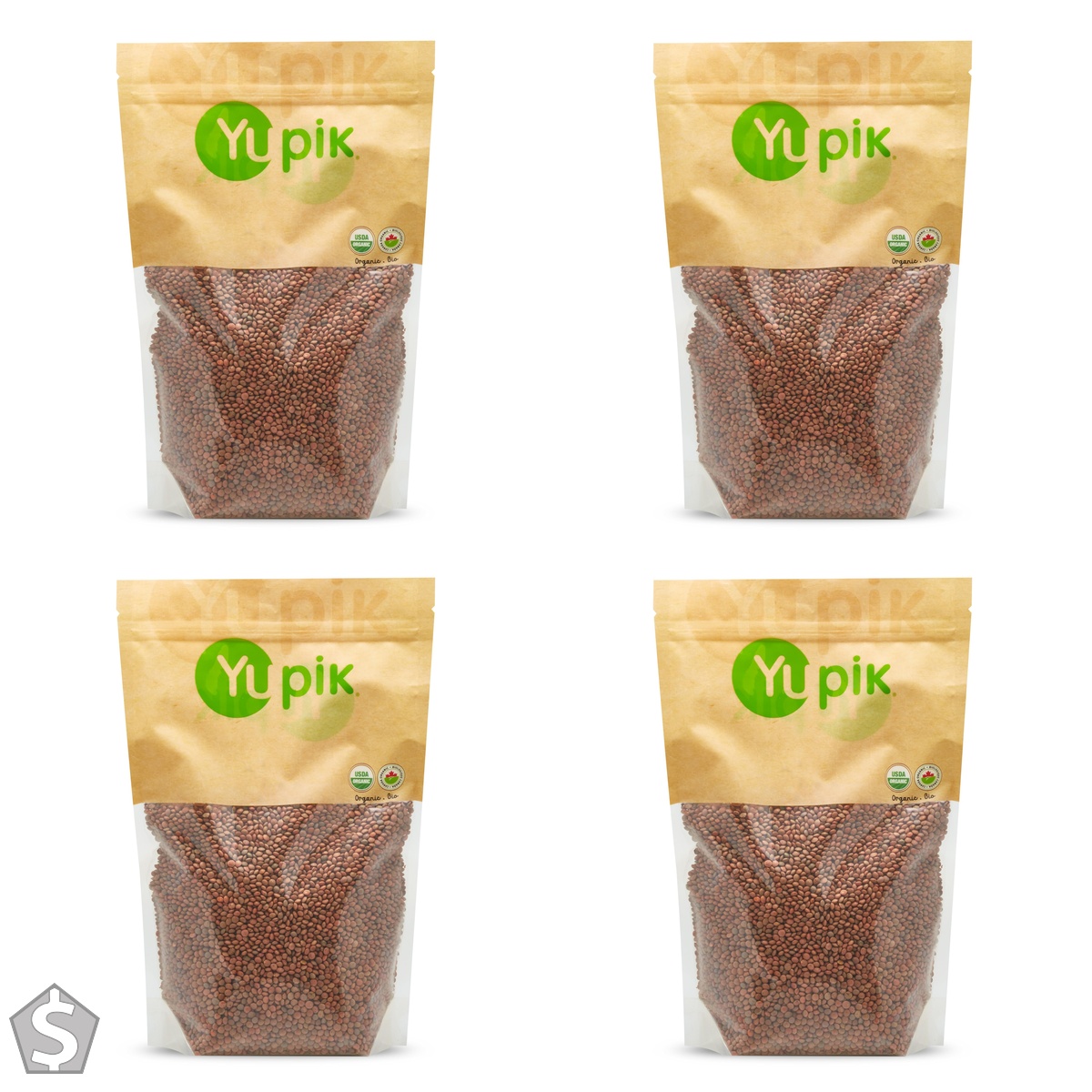 Yupik Organic Brown Lentils, 1kg, Non-GMO, Vegan, Gluten-Free, Kosher, Raw, Salt-Free, High in Fiber & Protein, Ideal for Soups, Salads & (Pack of 4)