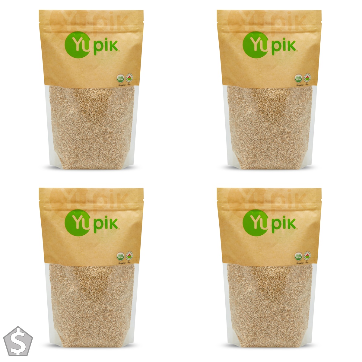 Yupik Organic White Quinoa, 1 kg, Non-GMO, Gluten-Free, Kosher, Vegan, Raw White Grains, Unsalted, Oil-Free, Plant-Based Protein, Source (Pack of 4)