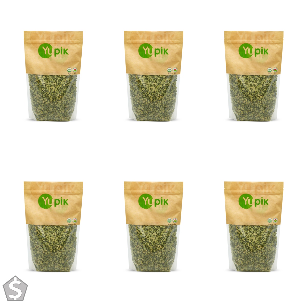 Yupik Organic Green Split Peas, 1 kg, Raw, Gluten-Free, Kosher, Hearty & Sweet, Excellent Source of Protein & Fiber, Perfect for Soups (Pack of 6)