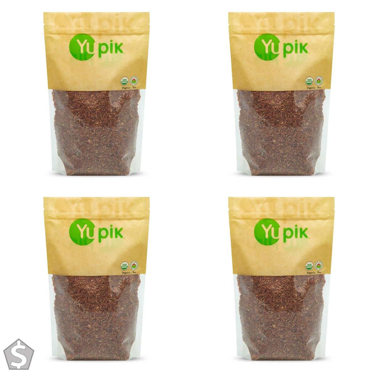 Yupik Organic Red Jasmine Rice, 1 kg, Non-GMO, Vegan, Kosher, Long Grains, Whole Grain, Salt-Free, Fragrant Rice, Easy Preparation, Ideal (Pack of 4)