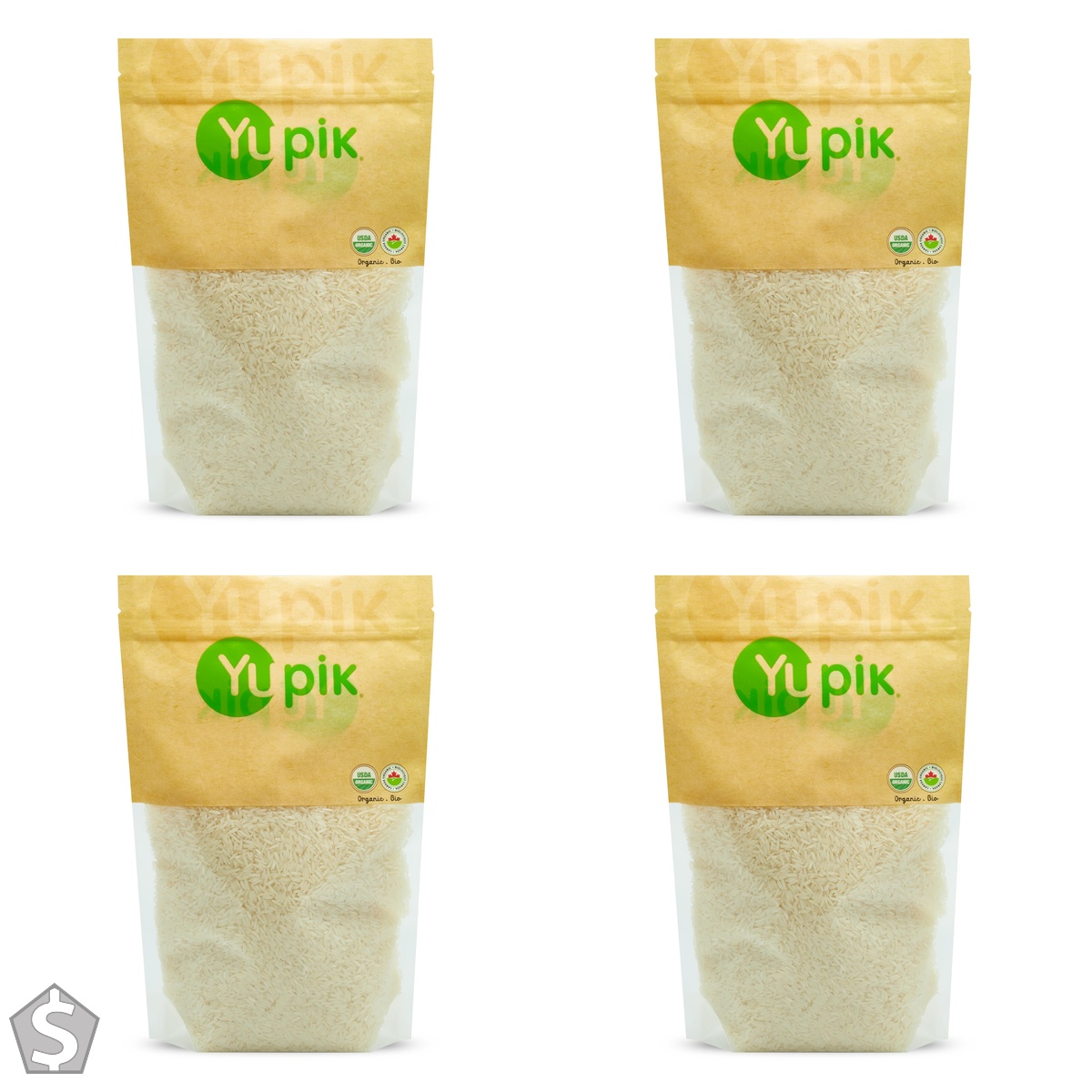 Yupik Organic White Jasmine Rice, Long Grains, 1 kg, Non-GMO, Vegan, Gluten-Free, Kosher, Wheat-Free, Salt-Free, Easy Preparation, Ideal (Pack of 4)