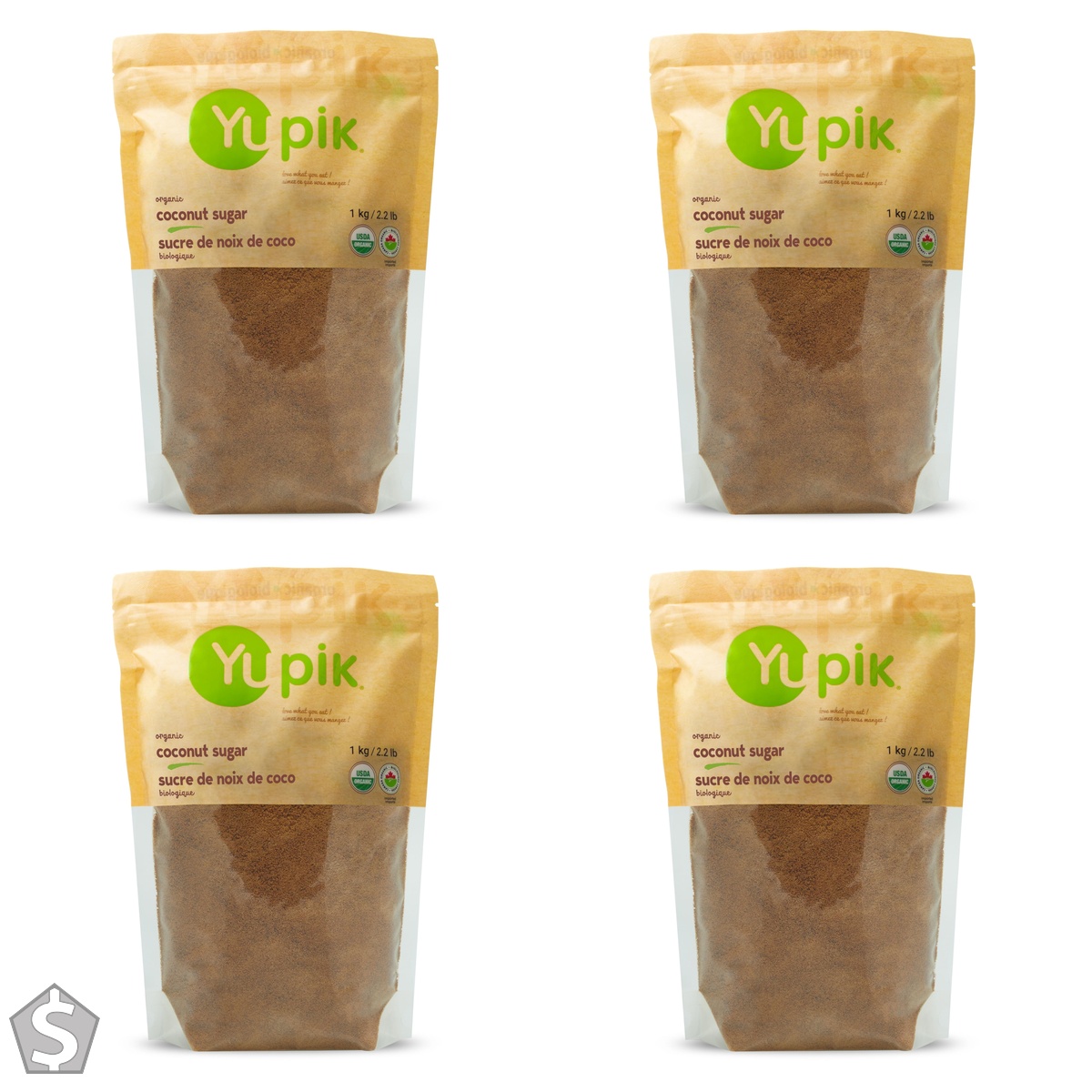 Yupik Organic Coconut Palm Sugar 1kg, USDA Certified, Non-GMO, Vegan, Gluten-Free, Kosher, Unrefined Natural, Sweetener & Brown Sugar (Pack of 4)