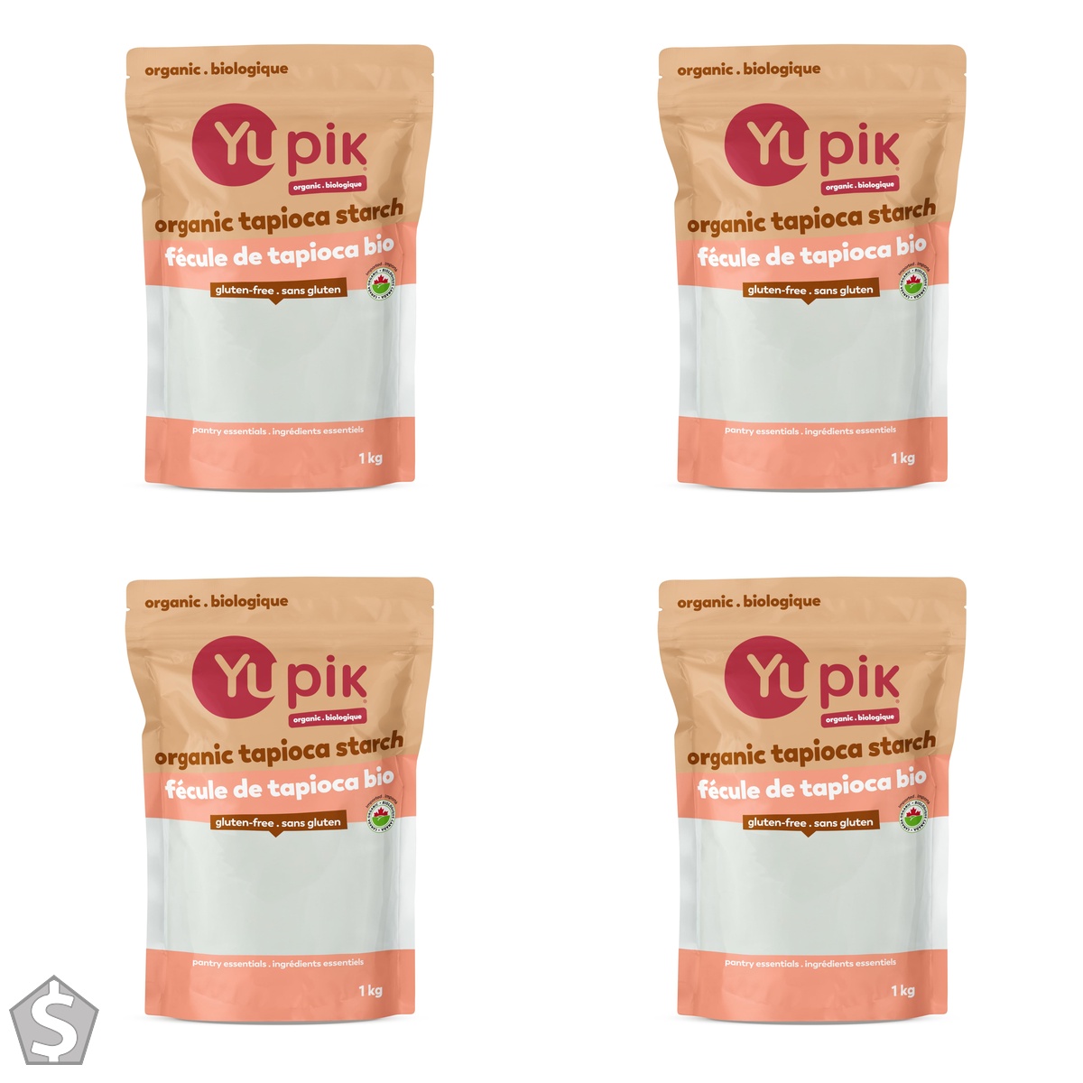 Yupik Organic Tapioca Starch 1kg, USDA Certified, Gluten-Free, GMO-Free, Raw, Vegan, Neutral-Tasting, Low-Calorie, Colorless, Fat-Free (Pack of 4)