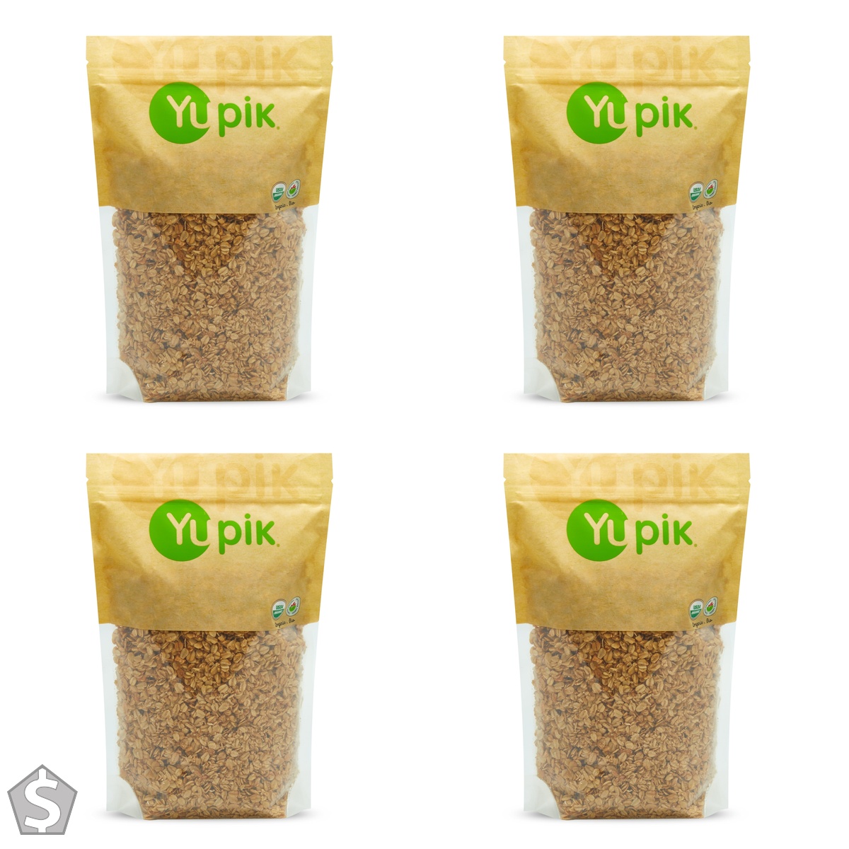 Yupik Organic Apple Cinnamon Granola, 1 kg, Non-GMO, Vegan, Oats, Dried Apples, Ground Cinnamon, Lightly Sweetened with Honey, Healthy (Pack of 4)