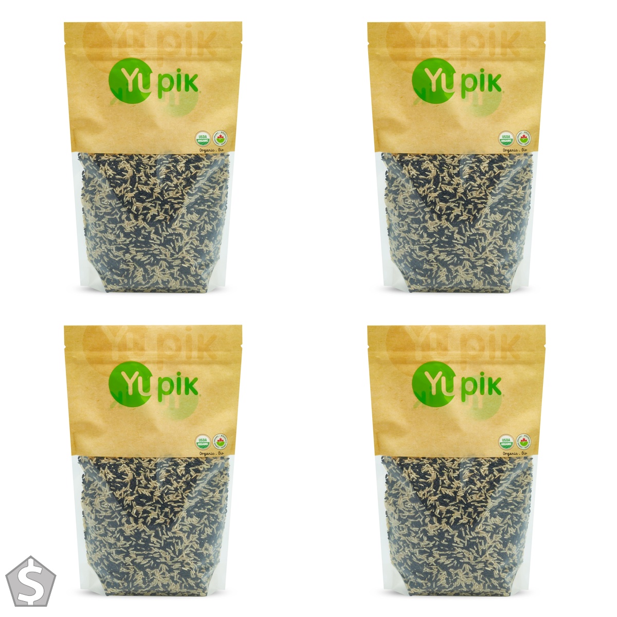 Yupik Organic Ancient Black Rice Mix, 1 kg, Non-GMO, Vegan, Kosher, Brown & Black Whole Grain Rice Blend, Salt-Free, Source of Fiber (Pack of 4)