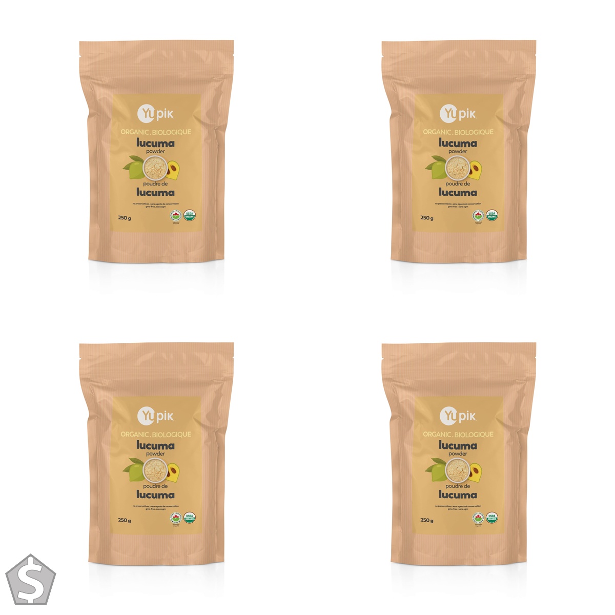 Yupik Organic Lucuma Powder 250g, USDA Certified, Gluten-Free, Vegan, Kosher, Non-GMO, Nutritious Superfood, Natural Sweetener with Maple (Pack of 4)