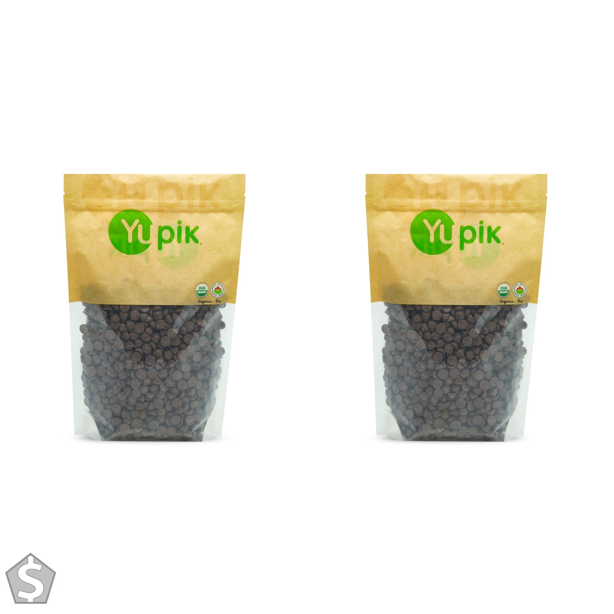 Yupik Organic Dark Chocolate Chips, 70% Cacao, 1 kg, Gluten-Free, GMO-Free, Kosher, Vegan, Dairy-Free, Regular Size, Rich Dark Chocolate (Pack of 2)