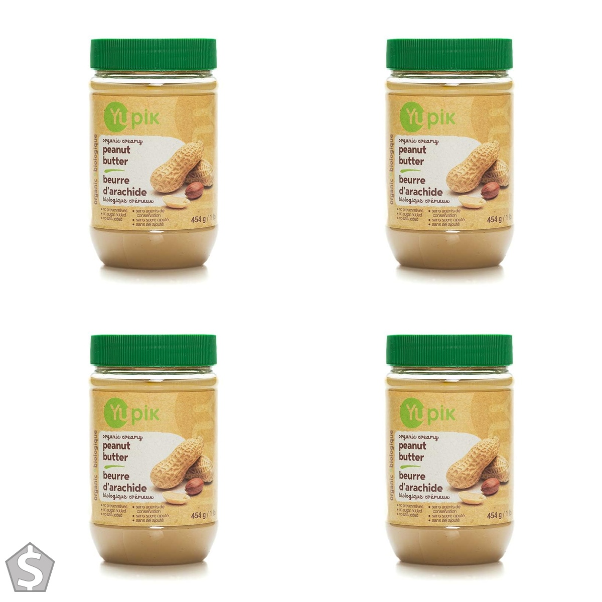 Yupik Organic Peanut Butter, 454 g, Kosher, Gluten-Free, Non-GMO, Vegan, All Natural Creamy Nut Butter, Only Peanuts, No Added Sugar, No (Pack of 4)