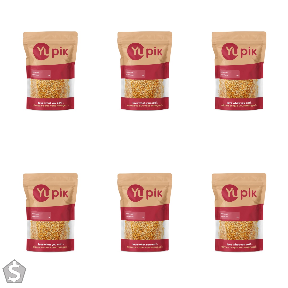 Yupik Popcorn Kernels, Unsalted, 1 kg, Gluten-Free, Vegan, Kosher, GMO-Free, Popping Corn, Whole Golden Kernels, Salt-Free, Oil-Free (Pack of 6)