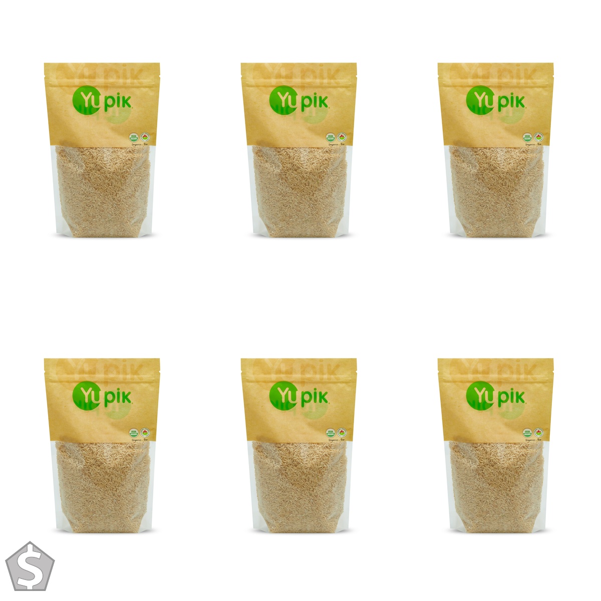 Yupik Organic Brown Rice, Long Grains, 1 kg, Non-GMO, Vegan, Gluten-Free, Kosher, Salt-Free, Source of Fiber & Iron, Easy Preparation (Pack of 6)