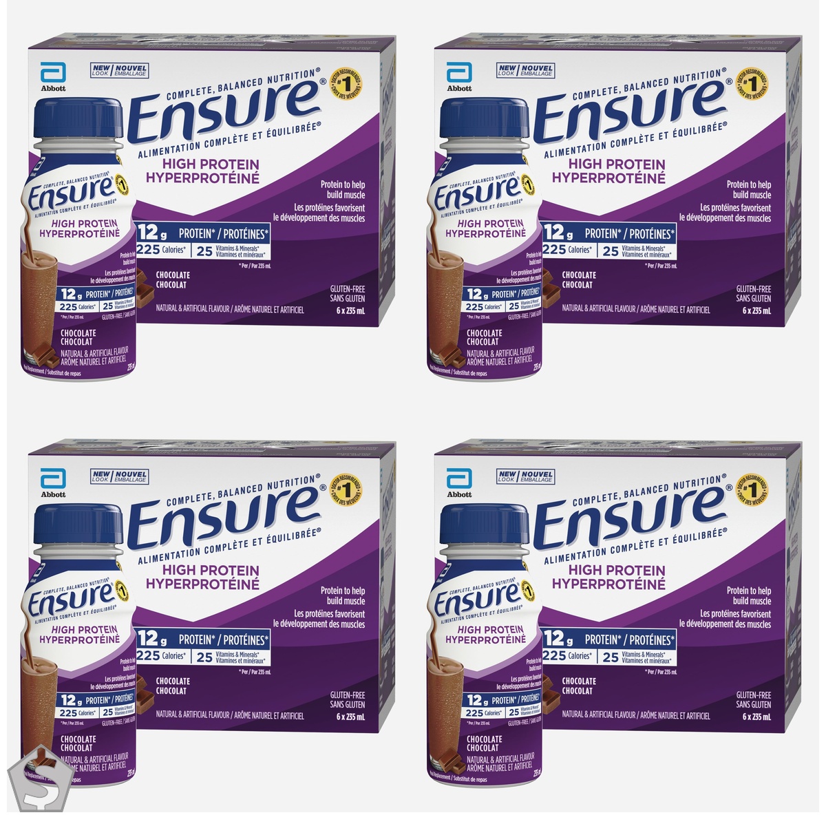 Ensure High Protein 12 g, Meal Replacement Shakes To Help Build Muscle, Chocolate, 6 x 235-mL Bottles 235 ml (Pack of 4)