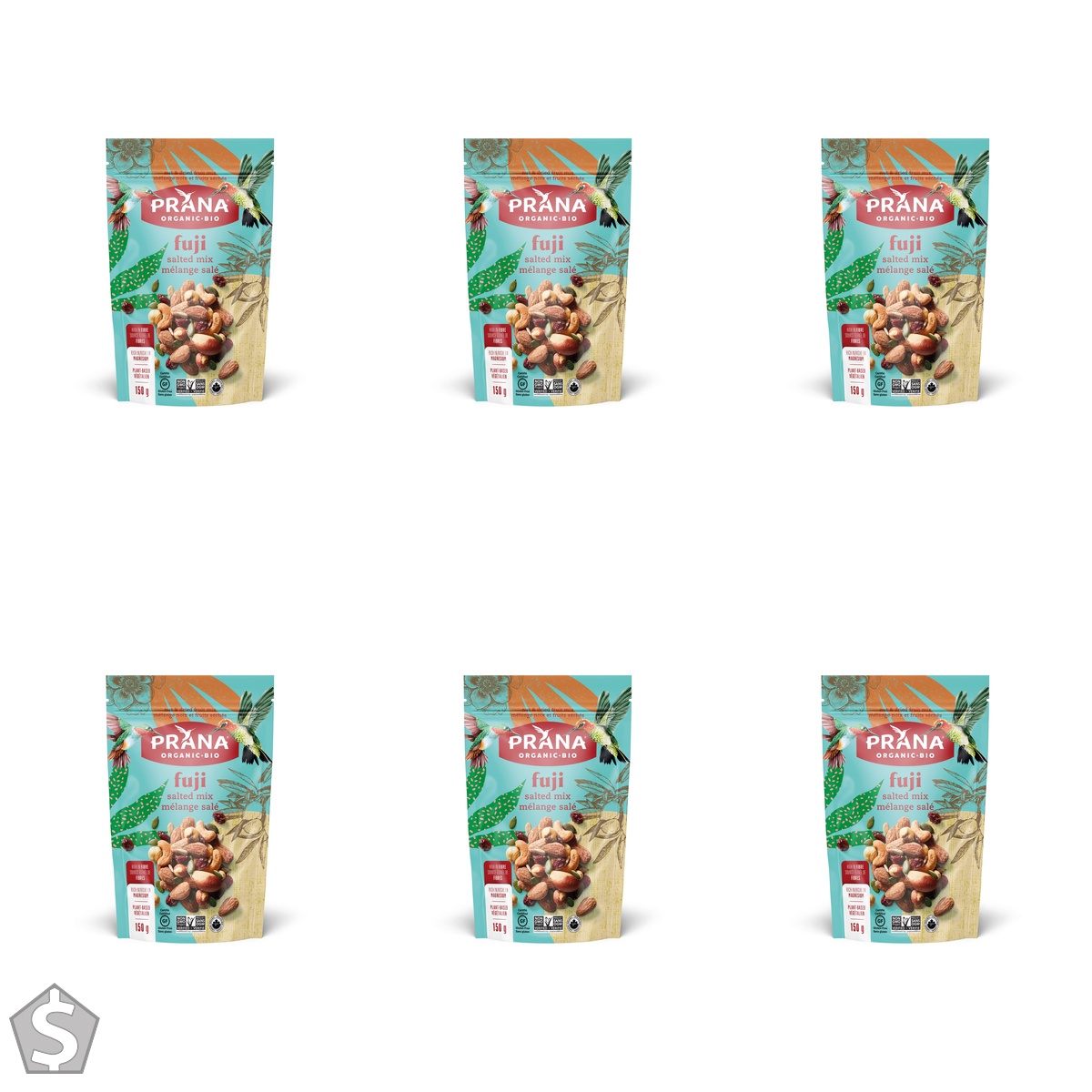 Prana Organic Fuji Fruit & Nut Trail Mix | Premium Salty Blend with Brazil Nuts, Almonds, Cashews, Hazelnuts, Thompson Raisins, Pumpkin & (Pack of 6)