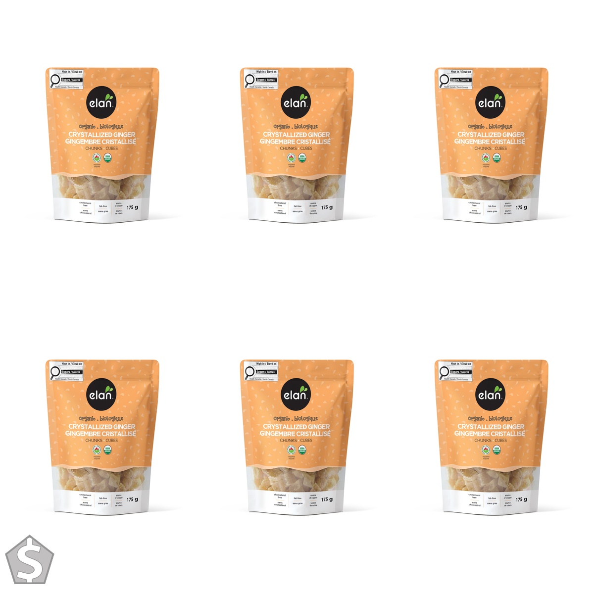 ELAN Organic Ginger Chunks, Non-GMO, Vegan, Gluten-Free, 175 Gram 175 g (Pack of 6)