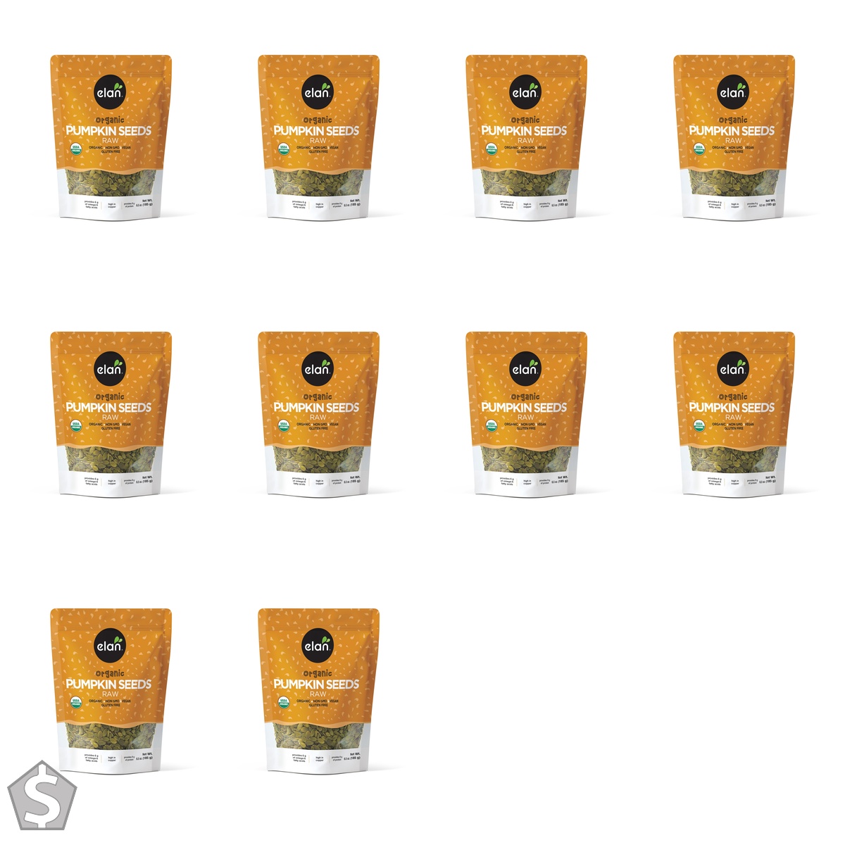 ELAN Organic Pumpkin Seeds, Non-GMO, Vegan, Gluten-Free, Kosher, 185g (Pack of 10)