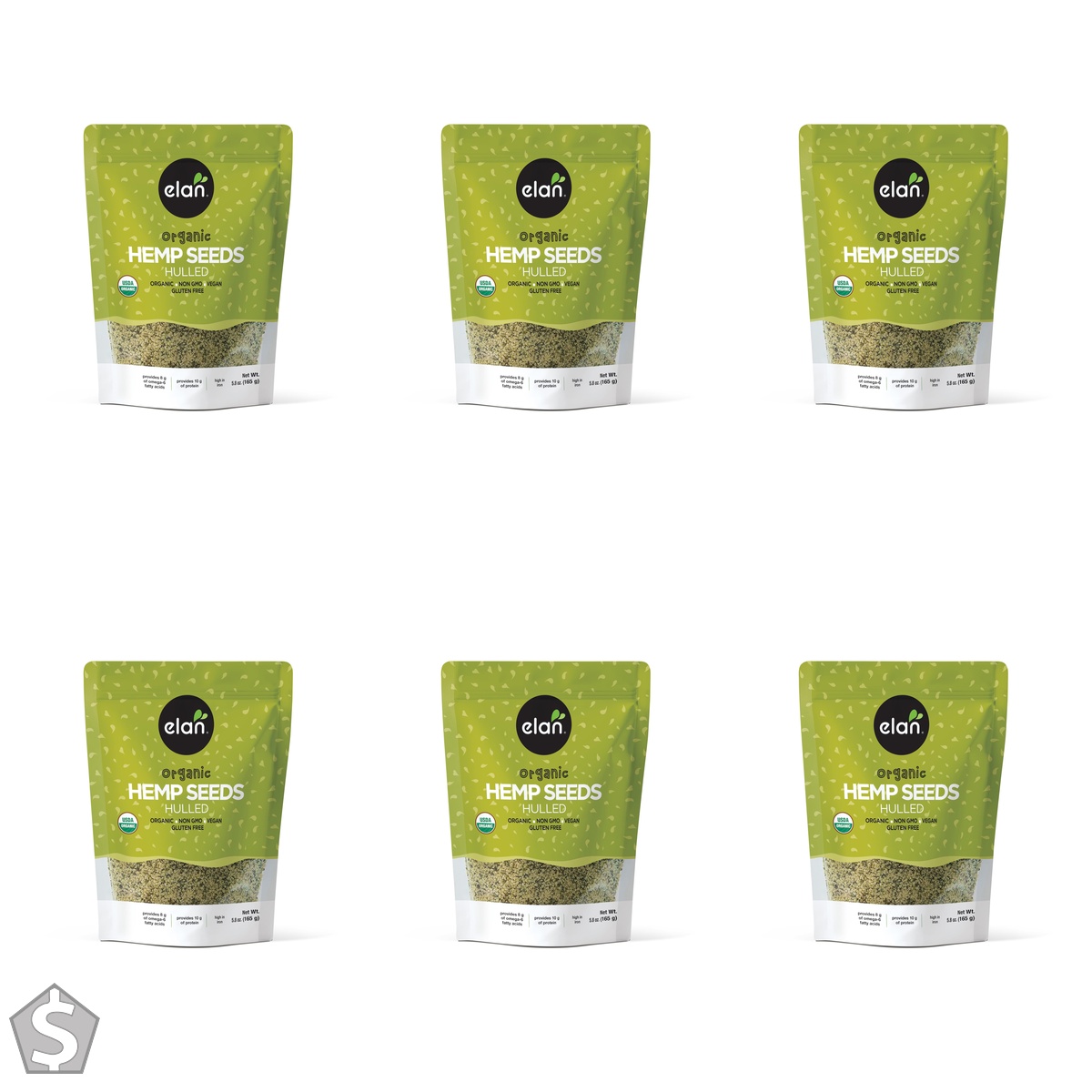 ELAN Organic Hulled Hemp Seeds, Non-GMO, Vegan, Gluten-Free, 165 Gram 165 G (Pack of 6)