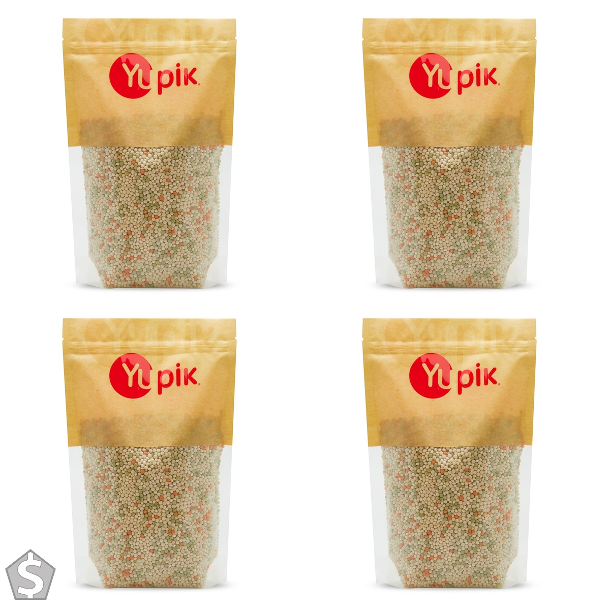 Yupik Toasted Pearl Tricolor Couscous, 1 kg, Vegan, Kosher, Nutty Flavour, Low-Calorie, Cholesterol-Free, Sodium-Free, Versatile Grain (Pack of 4)