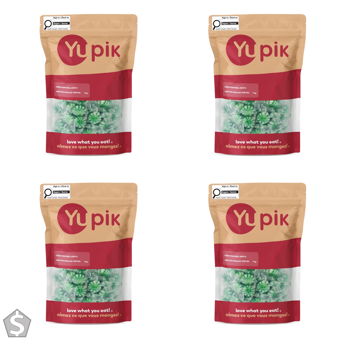 Yupik Green Pinwheel Mints, 1 kg, Hard Candies, Individually Wrapped, Refreshing Sweet Minty Flavor, Classic Treat, Delicious Snacks (Pack of 4)