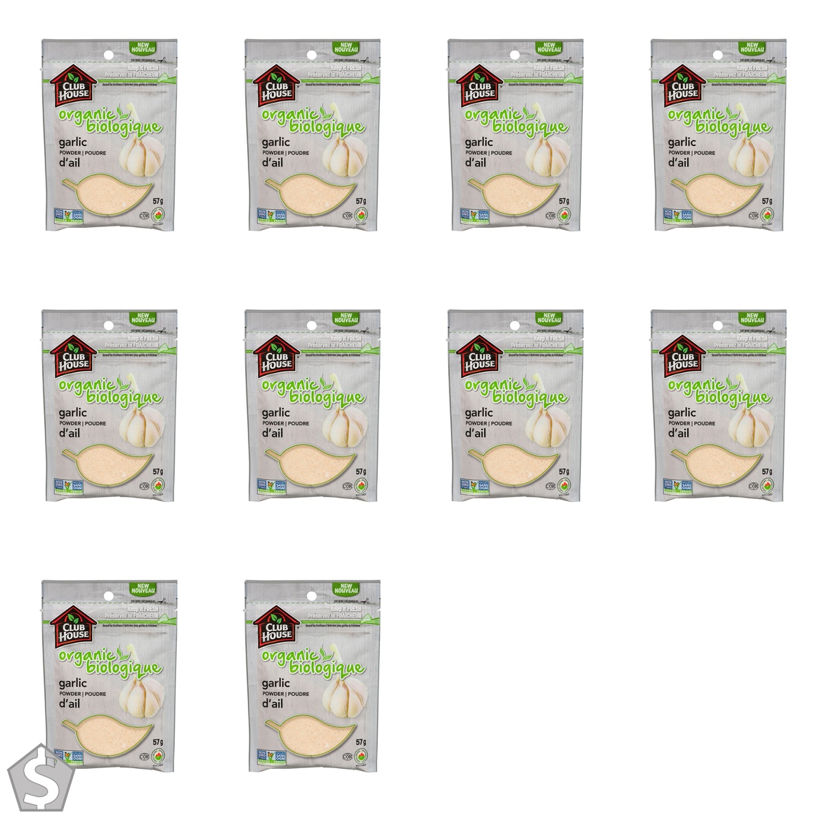 Club House Organic Garlic Powder, Non-GMO, Kosher, Perfect Compliment to Your Casseroles, Soups, Stews & Sauces for Meat, Full-Bodied (Pack of 10)