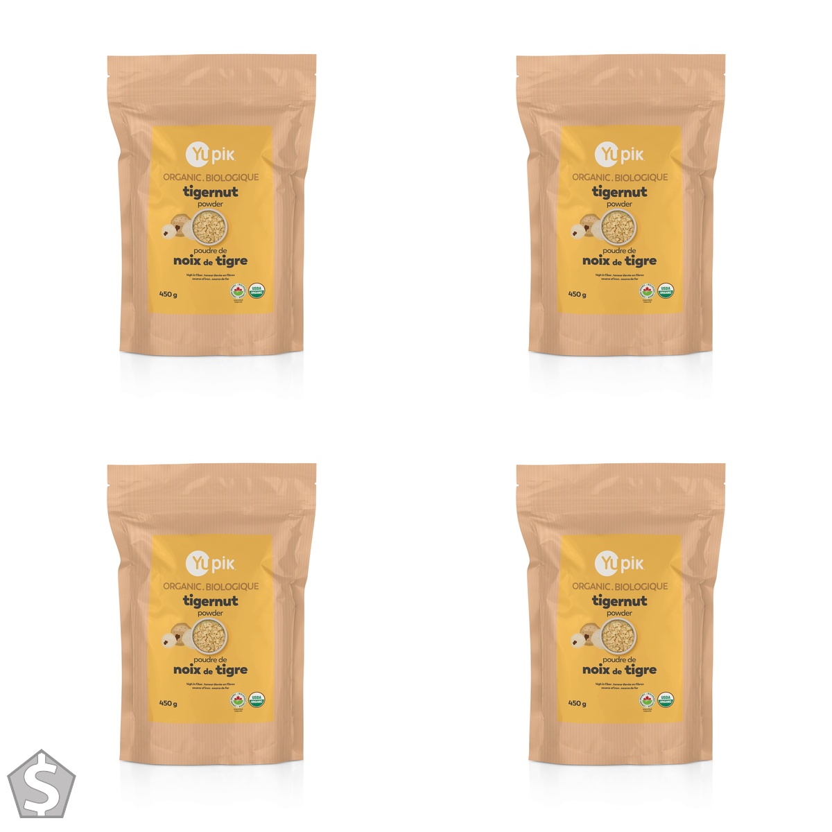 Yupik Organic Ground Tigernuts Powder 450g, USDA Certified, Gluten-Free, Raw, Vegan, Kosher, Non-GMO, Nutty & Mild Flour, Low-Calorie (Pack of 4)