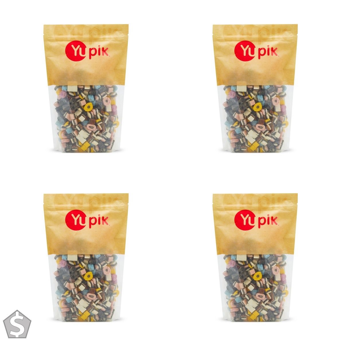 Yupik Assorted Mini Licorice Candies, 1 kg, Natural Flavours & Colors, Mixed Shapes & Textures, Ideal Snack & Gifts 997.9 g (Pack of 4)