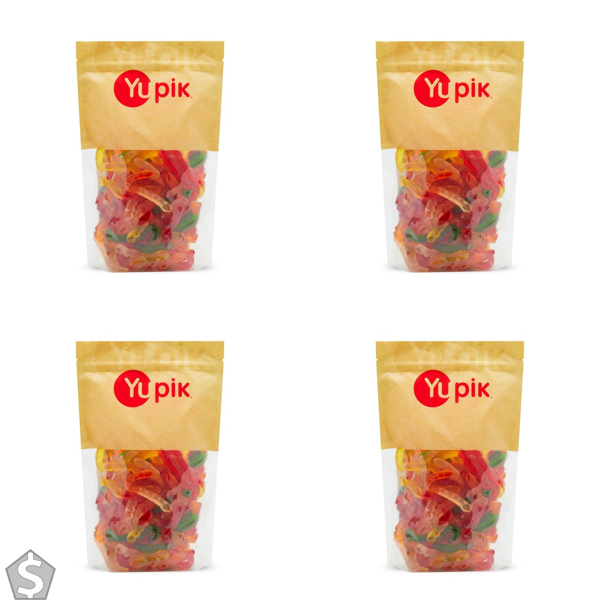 Yupik Gummy Worms, 1 kg, Gluten-Free, Dual-Colored, Fruity Flavors, Soft & Chewy, 4" Gummies, Fun Treat, Sweet Candy, Delicious Snack (Pack of 4)