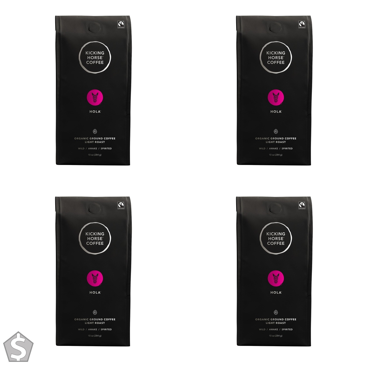 Kicking Horse Coffee - Hola Blend, Ground 100% Arabica Coffee | Light Roast | All Organic & Fairtrade | 284 g (Pack of 4)