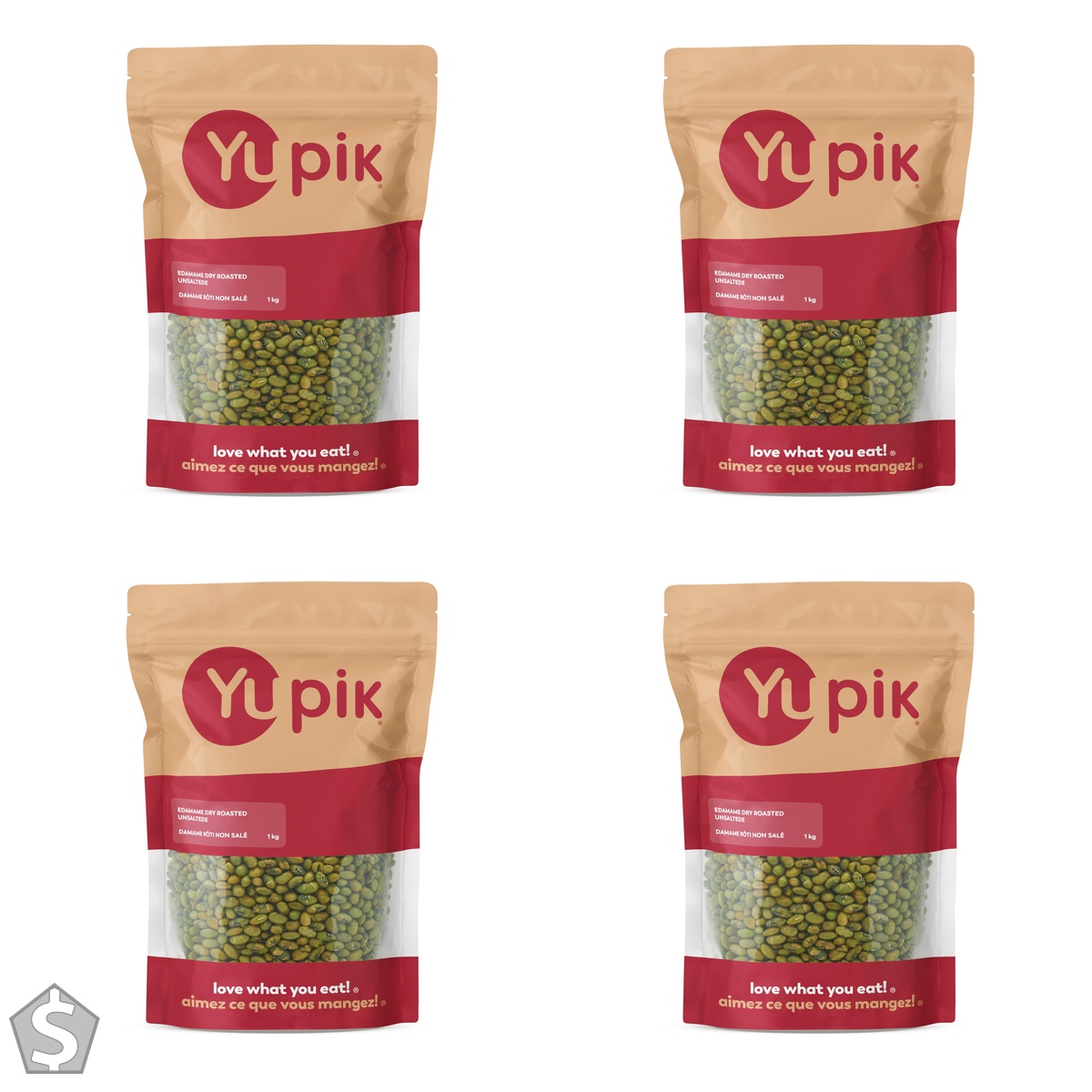 Yupik Dry Roasted Unsalted Edamame Beans, 1kg, High-Protein & Healthy Snack, Gluten-Free, Vegan, Kosher, Source of Fiber. Perfect for (Pack of 4)