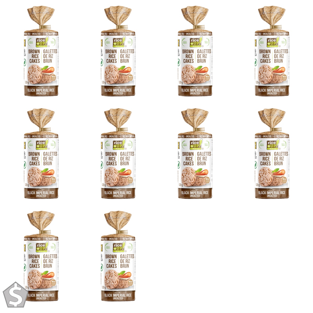 rice UP! eat smart, Brown Rice Cakes, Black Imperial Rice Unsalted, 120g (Pack of 10)