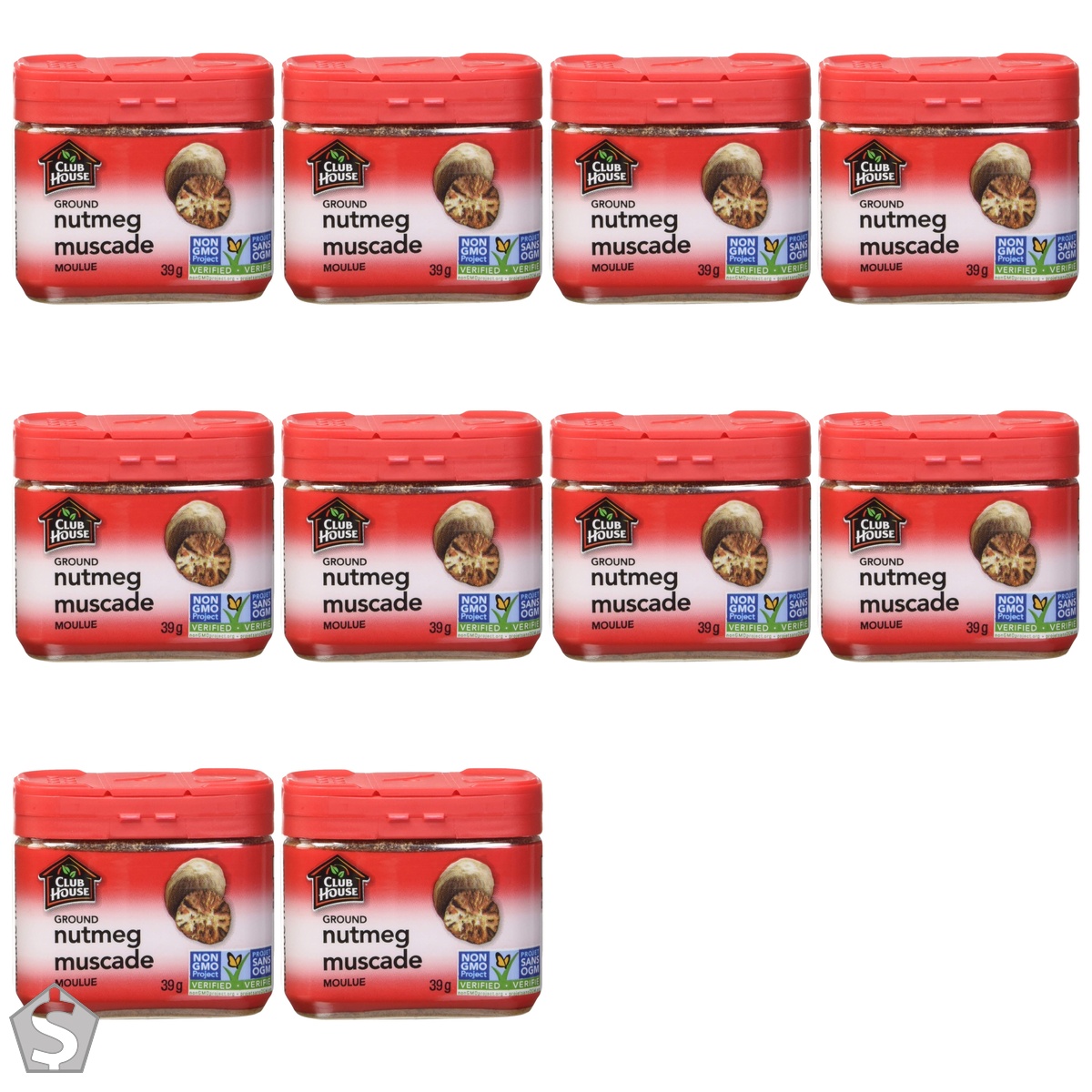 Club House, Quality Natural Herbs & Spices, Ground Nutmeg, Plastic Can, 39g (Pack of 10)