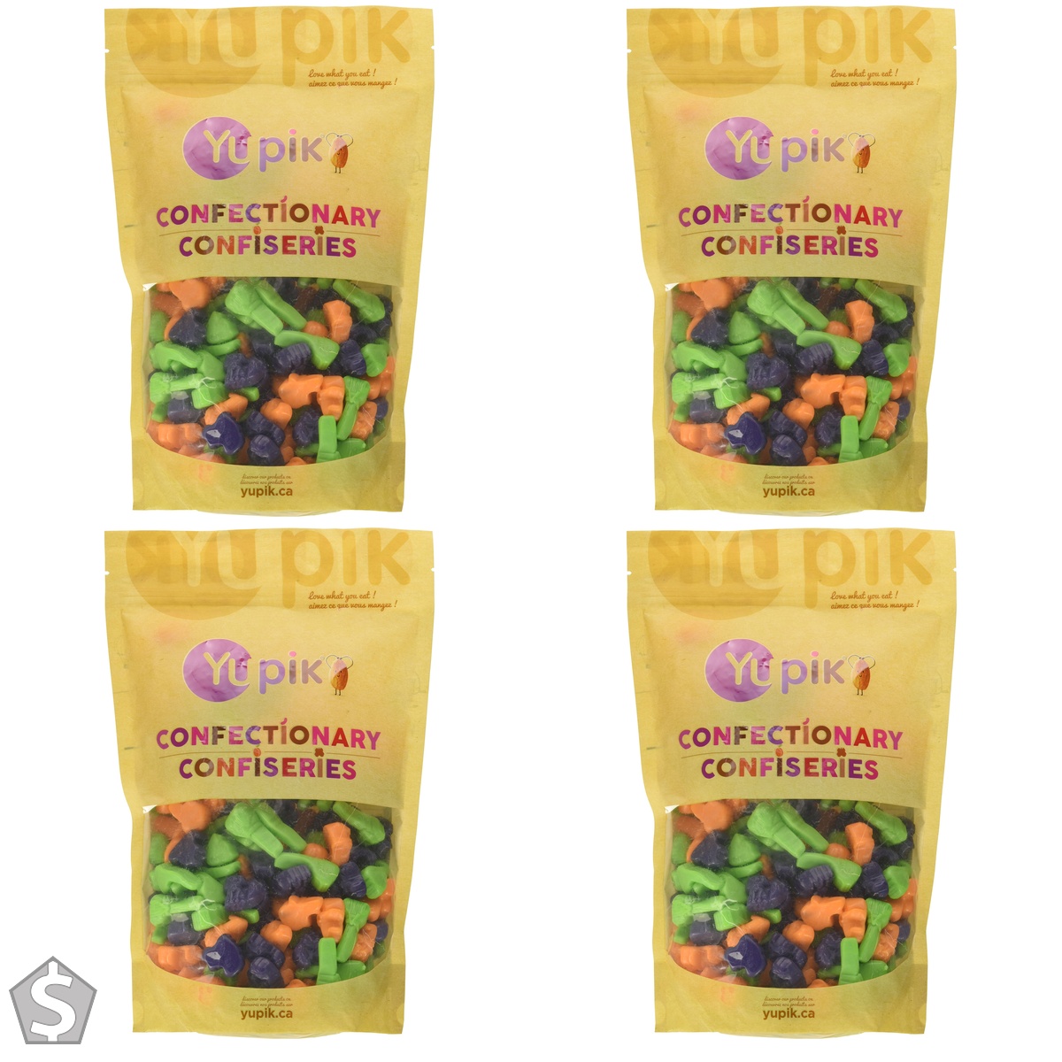 Yupik Spooktacular Mix, 1 kg, Fun Halloween-Themed Gummies in Pumpkin, Skull, & Broom Shapes, Flavours of Grape, Orange, & Green Apple (Pack of 4)