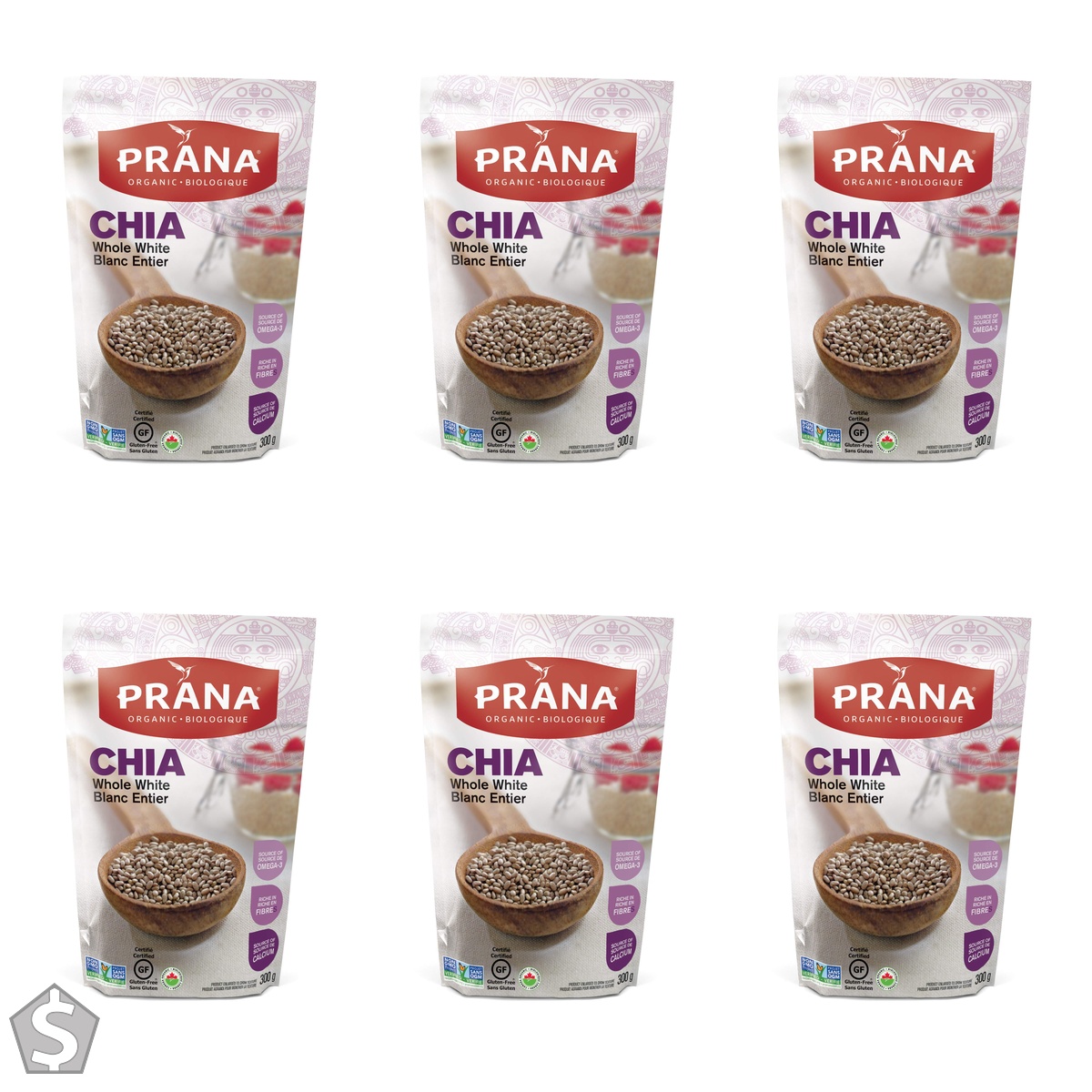 Prana Organic Whole White Chia Seeds | Non-GMO, Gluten Free | KETO | Source of Omega-3 & Calcium | Rich in Fibre | 300g (Pack of 6)