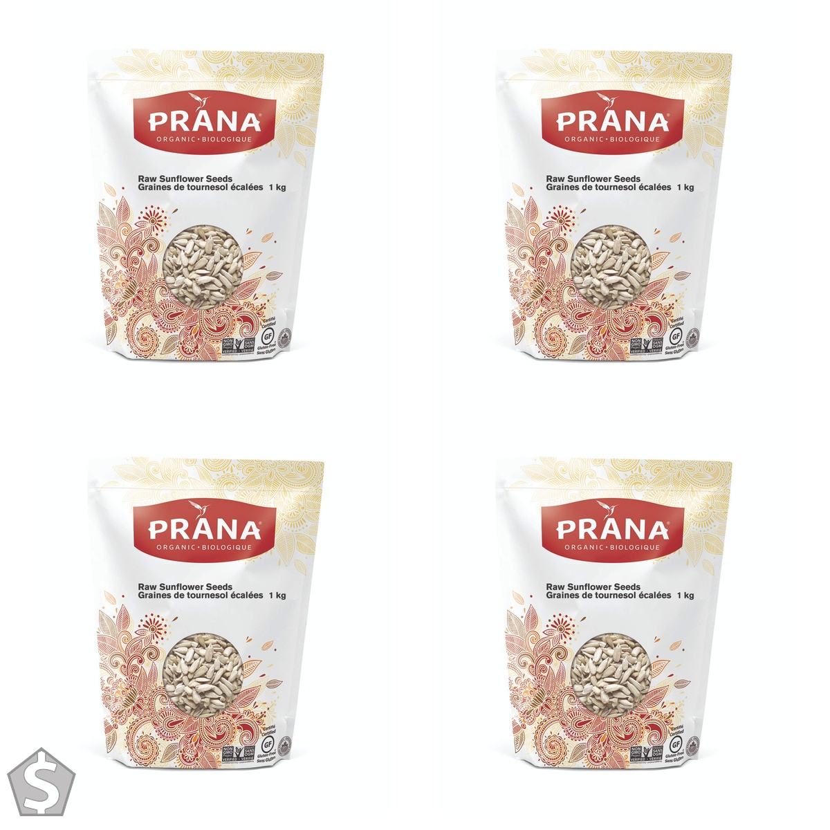 Prana Organic Shelled Sunflower Seeds - Non-GMO, Vegan Ingredients, 1 Kg (Pack of 4)