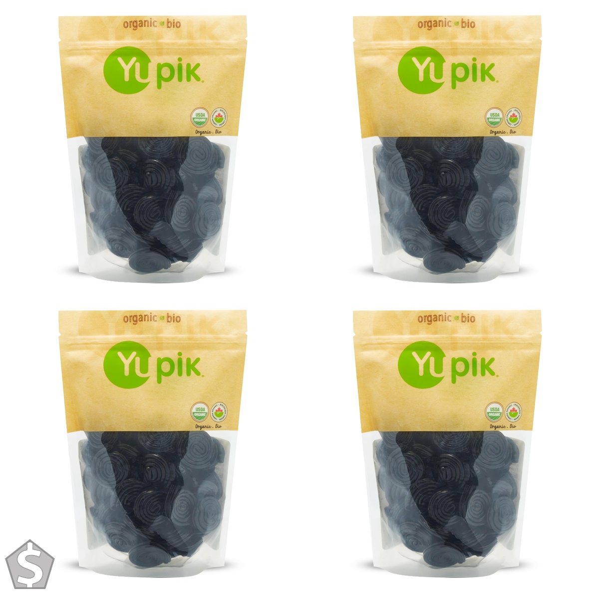 Yupik Organic Black Licorice Rolls, 500 g, Non-GMO, Helix Shaped, Natural Licorice Flavor, Chewy Candy, Fun Treat, Delicious Snack (Pack of 4)