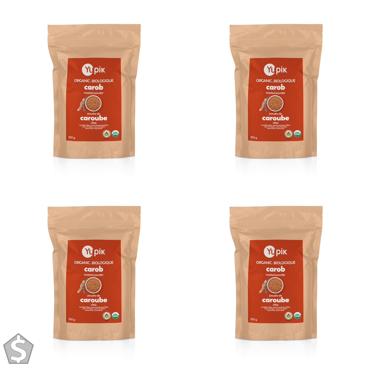 Yupik Organic Roasted Pure Carob Powder 250g, USDA Certified, Non-GMO, Vegan, Gluten-Free, Caffeine-Free Superfood for Baking & Smoothies (Pack of 4)