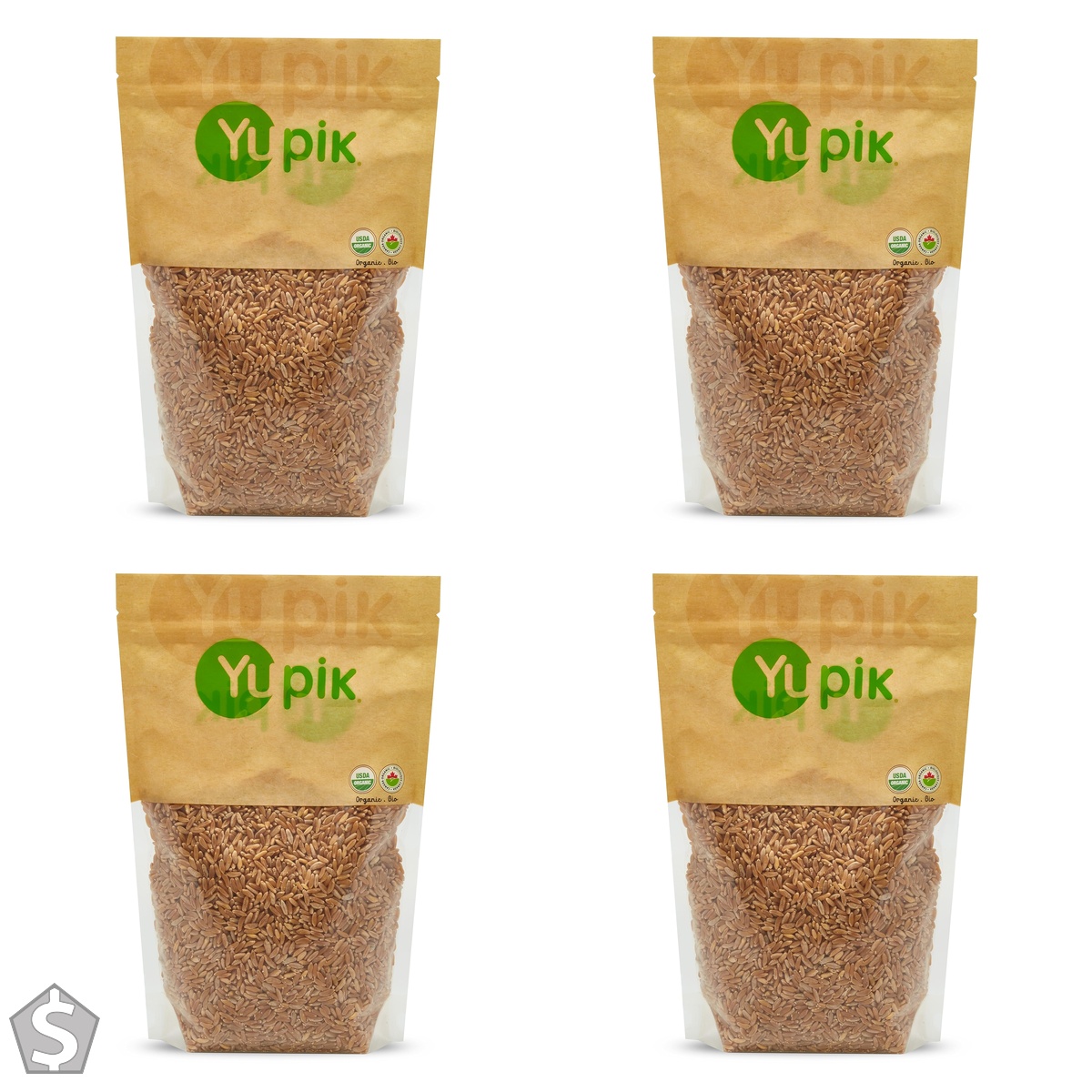 Yupik Organic Kamut Grains, 1 kg, Non-GMO, Vegan, Kosher, Raw Whole Grains, Khorasan Wheat, Nutty Flavor, Source of Fiber & Iron, Ideal (Pack of 4)