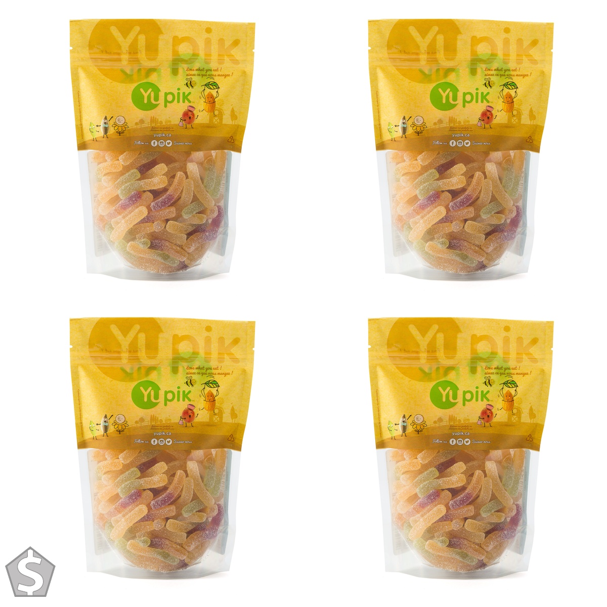 Yupik Organic Gummy Fruit Fries, 500 g, Gluten-Free, Sugary Coating, Natural Colors & Flavors, Soft & Chewy Gummies, Sweet Candy (Pack of 4)