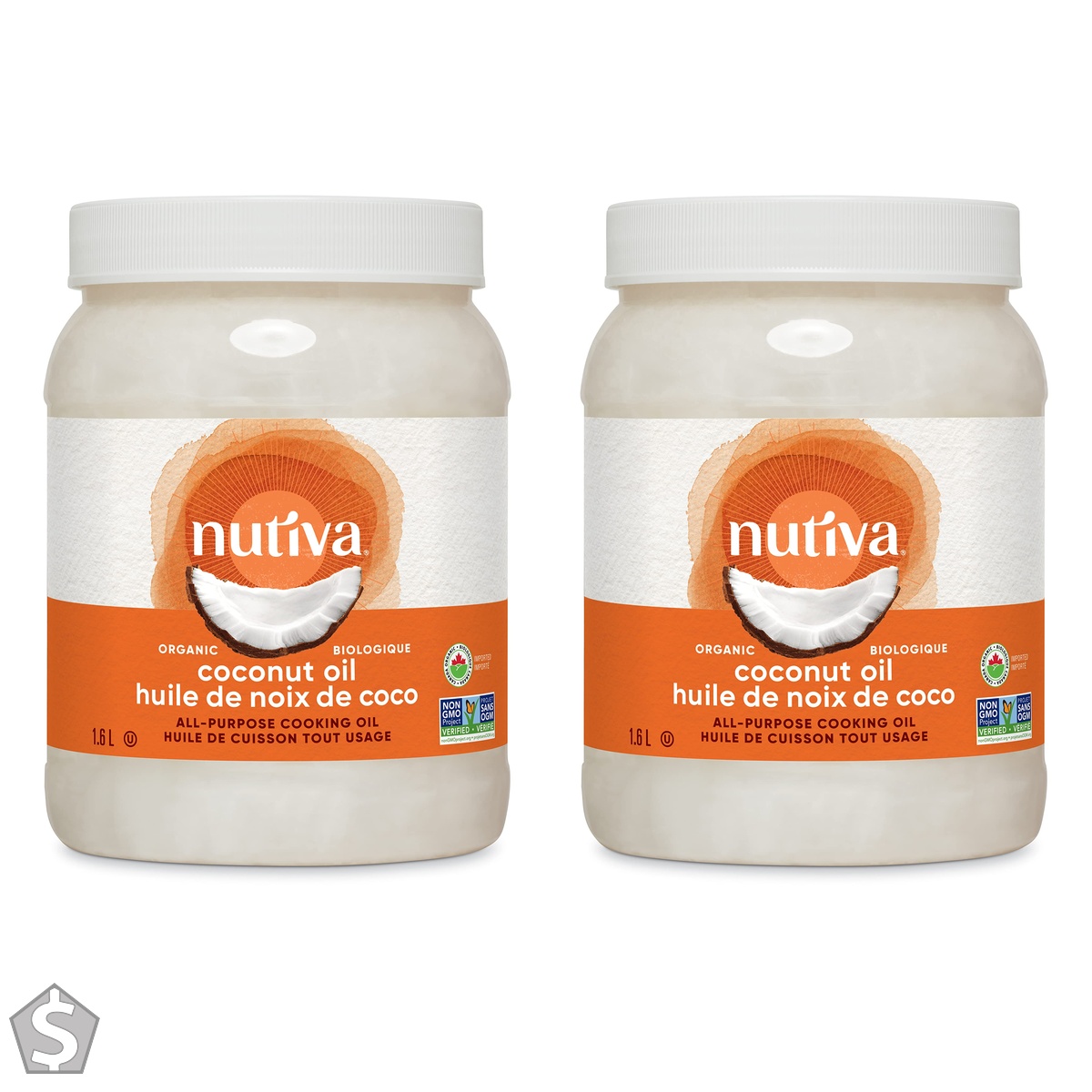 Nutiva Organic Steam-Refined Coconut Oil, 1.6 L, Non-GMO, Fair Trade | Vegan, Keto & Paleo, Neutral Flavor and Aroma for Cooking & (Pack of 2)
