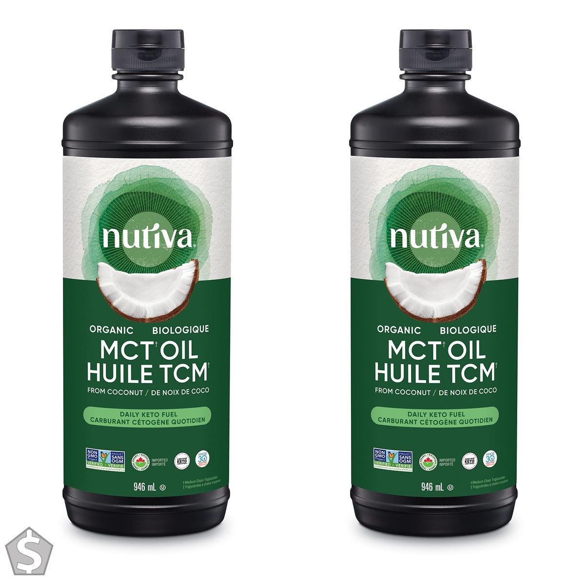 Nutiva Organic MCT Oil, Unflavored, 946 mL | Organic, Non-GMO, Non-BPA | Vegan, Gluten-Free, Keto & Paleo | 14g MCT per Serving & Neutral (Pack of 2)