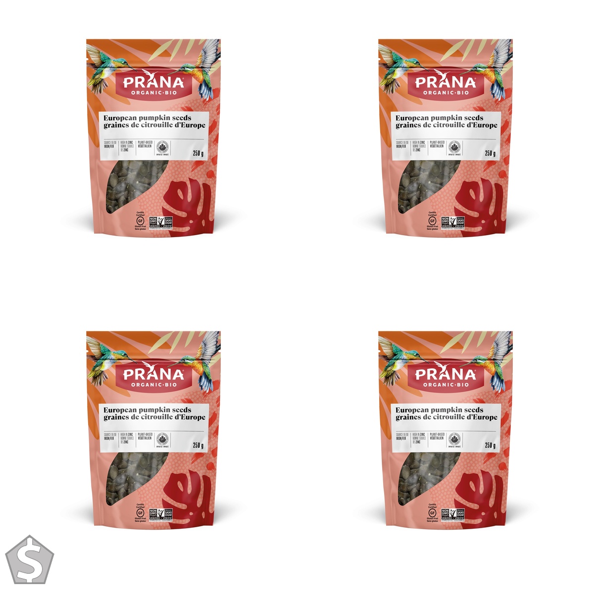 Prana Organic European Pumpkin Seeds - Non-GMO, Vegan Ingredient & Snacks, 250g (Pack of 4)