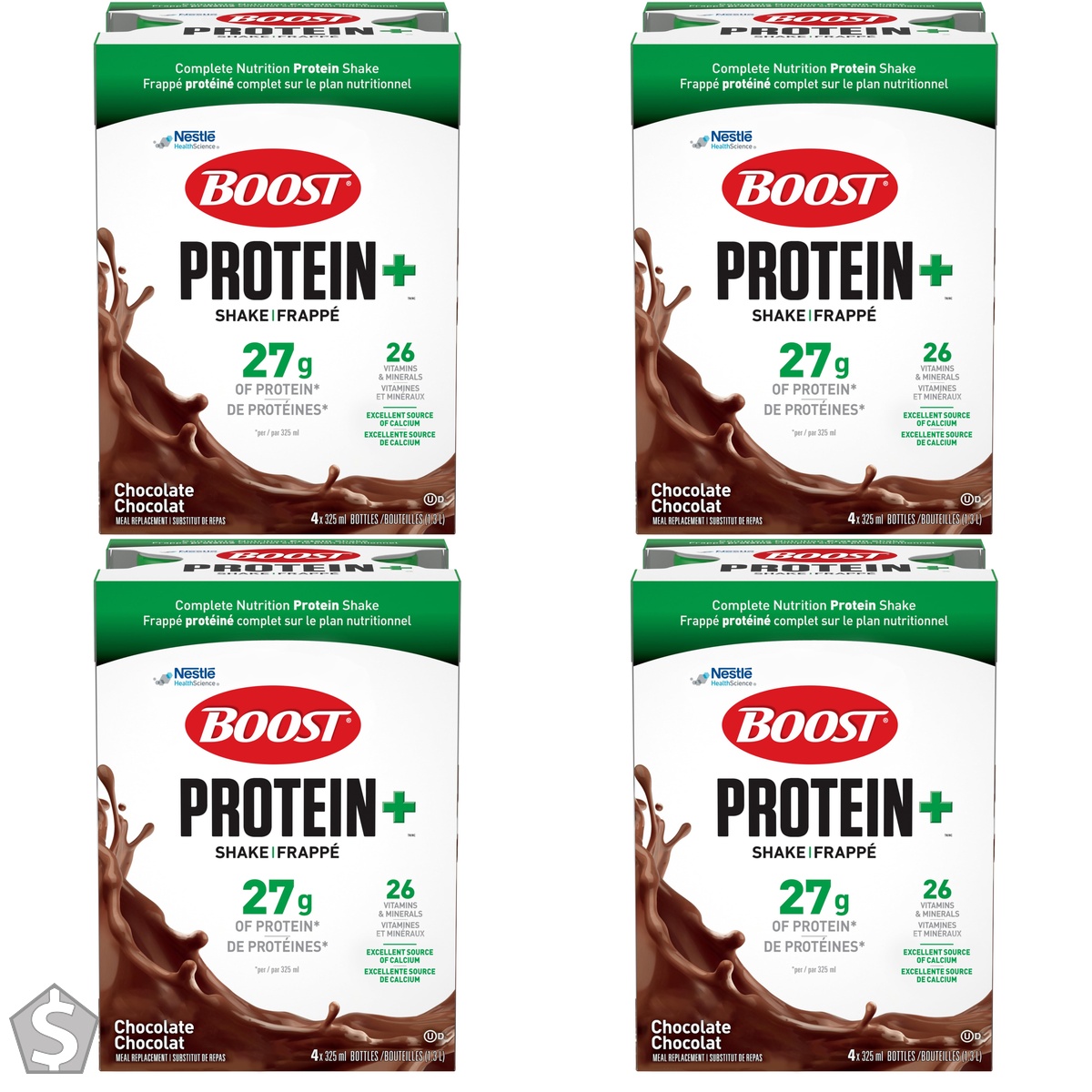 Boost Protein+ Chocolate Meal Replacement Shake, 4 x 325 ml (Pack of 4)
