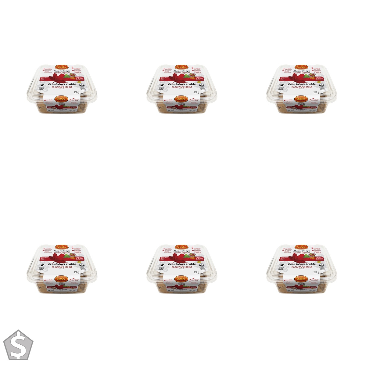 ShaSha Snap Cookies, Maple, 250g 6.1 x 6.1 x 2.75 inches (Pack of 6)