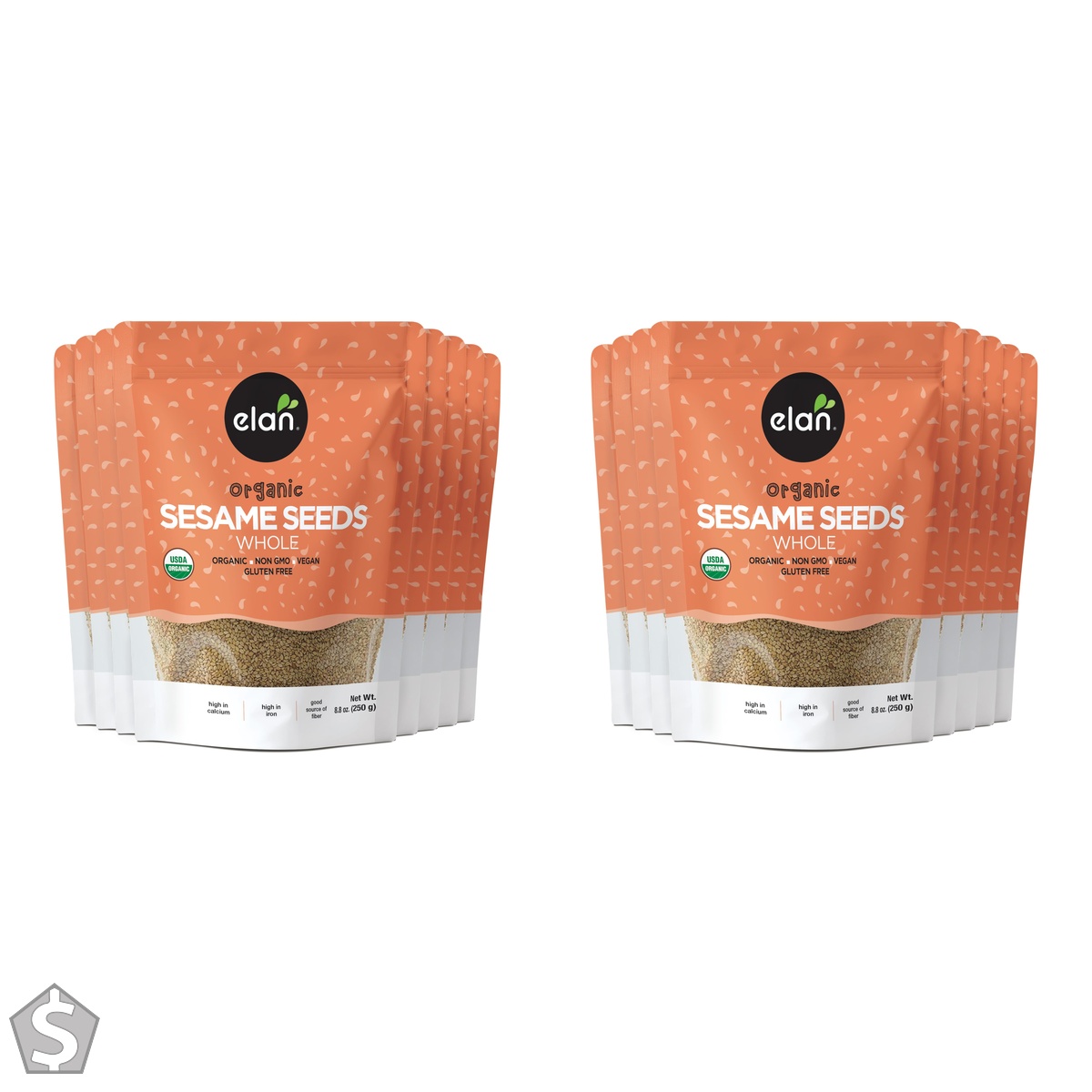 Elan Organic Whole Sesame Seeds, 250 g, 6 Count, Non-GMO, Vegan, Gluten-Free, Nutritious Brown Seeds Perfect for Salads, Baked Goods (Pack of 2)