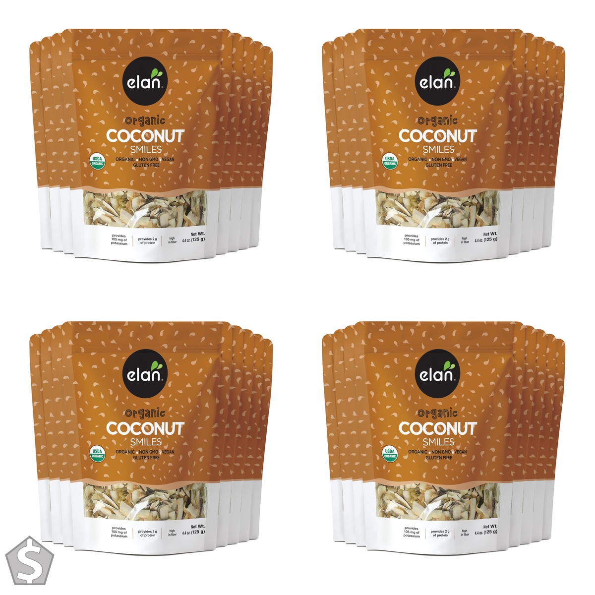 ELAN Organic Coconut Smiles, Non-GMO, Vegan, Gluten-Free, Kosher, 8 Count, 125g 125g, 8 Count (Pack of 4)