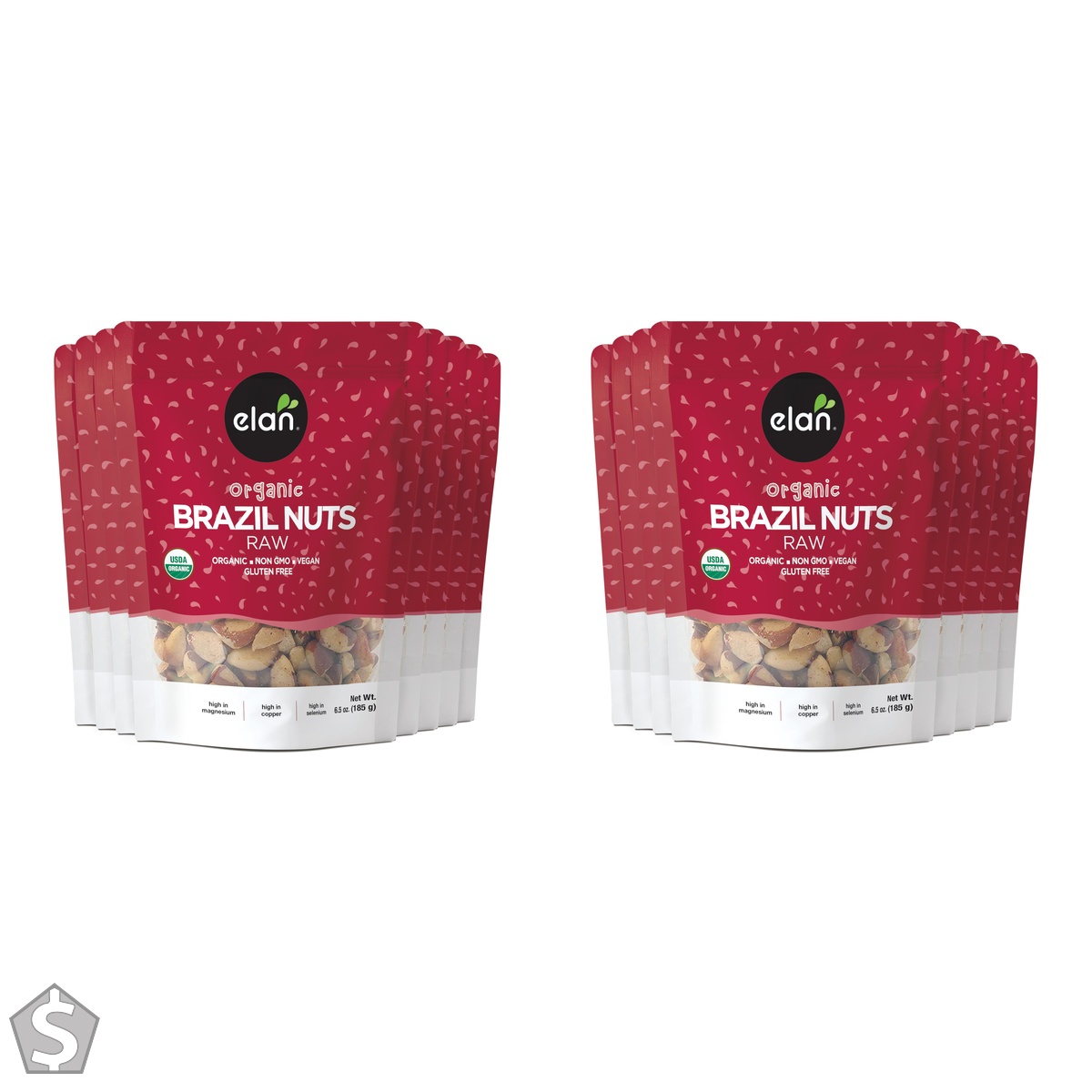 ELAN Organic Raw Brazil Nuts, Non-GMO, Vegan, Gluten-Free, 8 Count, 185g 185g, 8 Count (Pack of 2)